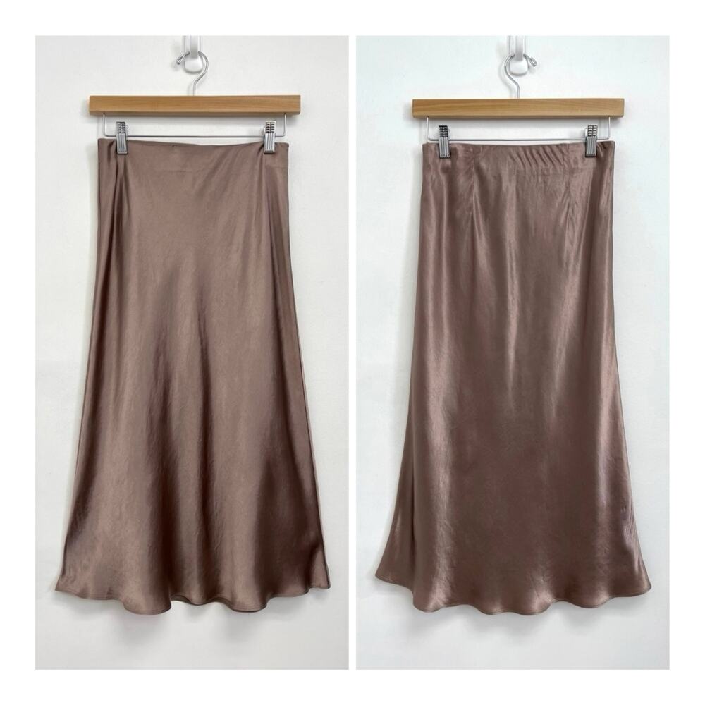 Babaton Satin Slip Midi Skirt Pull On Minimalist Luxury 90s Chic Taupe - Size 6